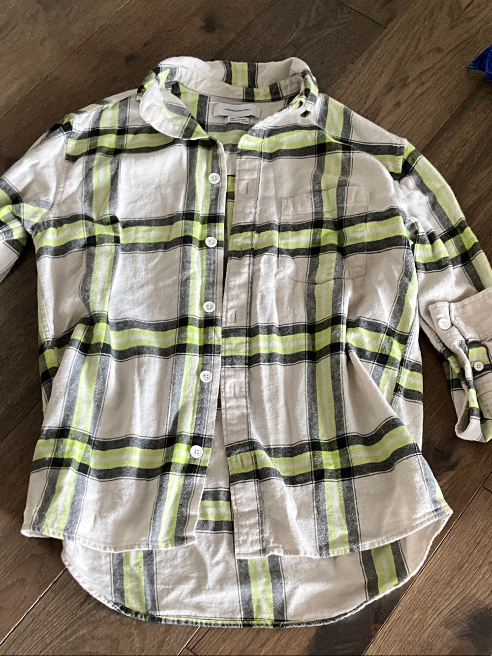 Urban Outfitters Neon Yellow & White Plaid Button-Down Shirt